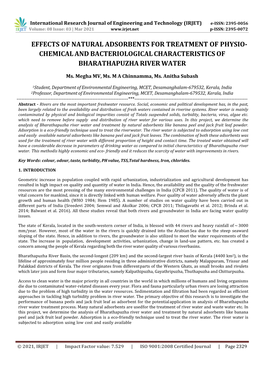 Effects of Natural Adsorbents for Treatment of Physio- Chemical and Bacteriological Characteristics of Bharathapuzha River Water