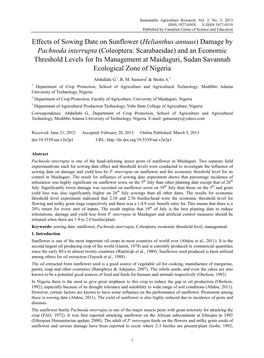 Effects of Sowing Date on Sunflower (Helianthus