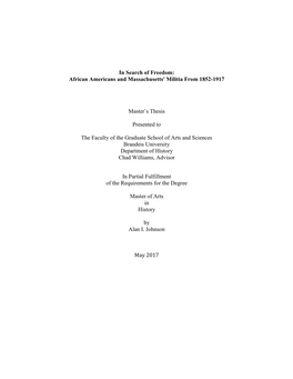 In Search of Freedom: African Americans and Massachusetts' Militia from 1852-1917