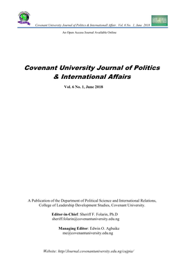 Covenant University Journal of Politics & International Affairs