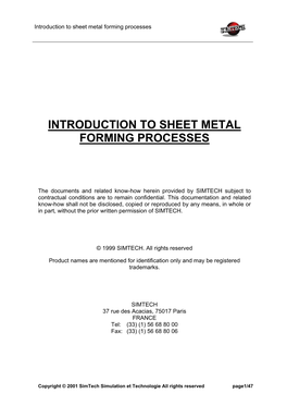 Introduction to Sheet Metal Forming Processes