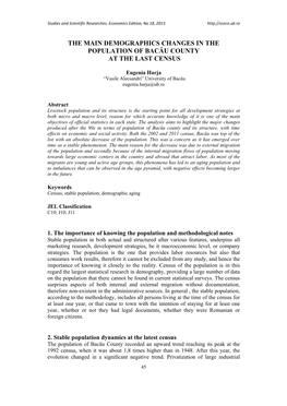 The Main Demographics Changes in the Population of Bacău County at the Last Census