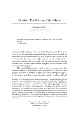 Monism: the Priority of the Whole