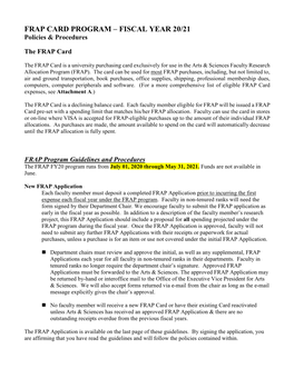 FRAP CARD PROGRAM – FISCAL YEAR 20/21 Policies & Procedures