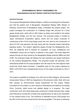 Executive Summary the Proposed Bangabandhu Railway Bridge Is a Lifeline Connecting the Northwestern Part with the Eastern Part of Bangladesh