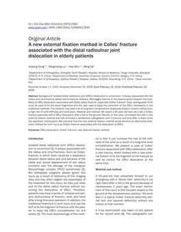 Original Article a New External Fixation Method in Colles' Fracture