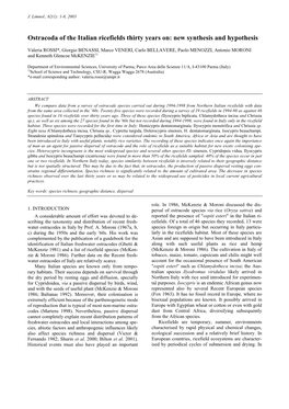 Ostracoda of the Italian Ricefields Thirty Years On: New Synthesis and Hypothesis