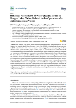 Statistical Assessment of Water Quality Issues in Hongze Lake, China, Related to the Operation of a Water Diversion Project