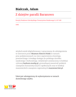 Z Dziejów Parafii Baranowo