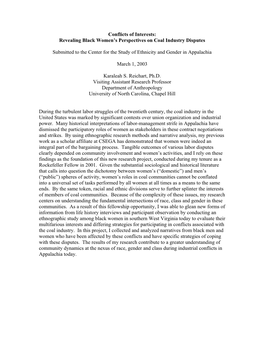 Conflicts of Interests: Revealing Black Women’S Perspectives on Coal Industry Disputes