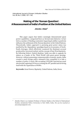 'Korean Question': a Reassessment of India's Position at the United Nations