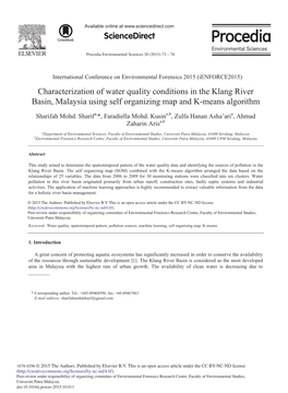 Characterization of Water Quality Conditions in the Klang River Basin, Malaysia Using Self Organizing Map and K-Means Algorithm