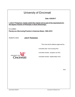 Parody As a Borrowing Practice in American Music, 1965–2015