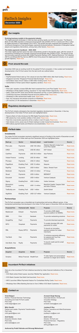 Pwc's Fintech Insights December 2020