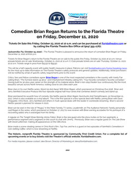 Comedian Brian Regan Returns to the Florida Theatre on Friday, December 11, 2020