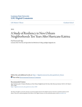 A Study of Resiliency in New Orleans Neighborhoods Ten Years