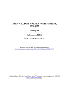 John Williams Walker Family Papers, 1798-1833