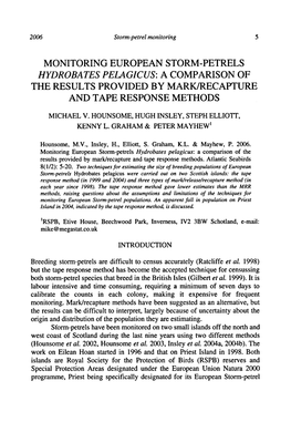 Monitoring European Storm-Petrels Hydrobates Pelagicus: a Comparison of the Results Provided by Mark/Recapture and Tape Response Methods