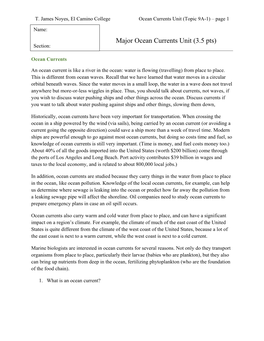 Major Ocean Currents Unit (3.5 Pts) Section