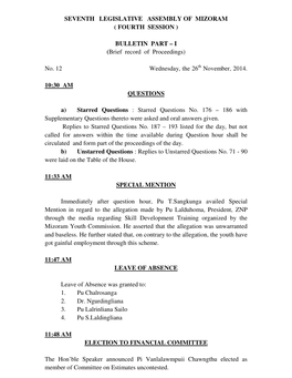 Seventh Legislative Assembly of Mizoram ( Fourth Session )