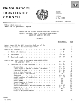 Report of the United Nations Visiting Mission to Observe the Elections to the Papua New Guinea House of Assembly in 1972