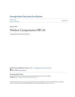 Workers' Compensation HB 154 Georgia State University Law Review
