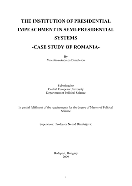 The Institution of Presidential Impeachmnet in Semi-Presidential Systems