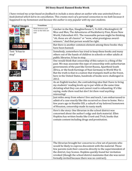 DS Story Board: Banned Books Week I Have Revised My Script Based On