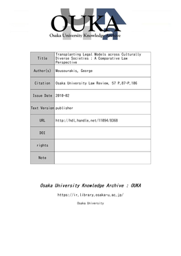 Transplanting Legal Models Across Culturally Diverse Societies: a Comparative Law Perspective