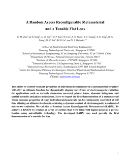 A Random Access Reconfigurable Metamaterial and a Tunable Flat Lens