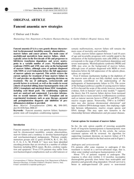 Fanconi Anaemia: New Strategies