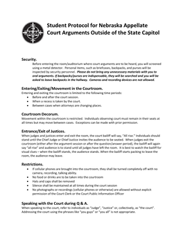 Student Protocol for Nebraska Appellate Court Arguments Outside of the State Capitol