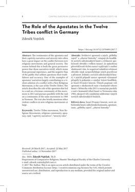 The Role of the Apostates in the Twelve Tribes Conflict in Germany Zdeněk Vojtíšek