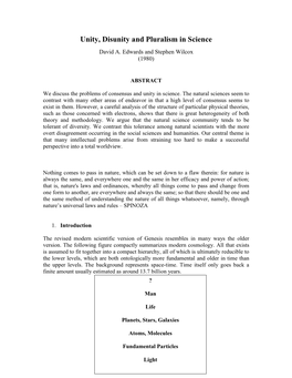 Unity, Disunity and Pluralism in Science