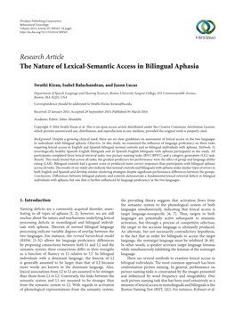 Research Article the Nature of Lexical-Semantic Access in Bilingual Aphasia