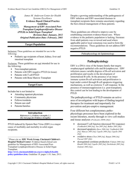 Evidence Based Clinical Practice Guideline Management of EBV