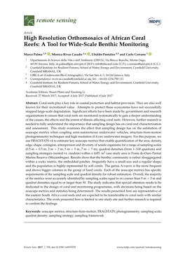 High Resolution Orthomosaics of African Coral Reefs: a Tool for Wide-Scale Benthic Monitoring