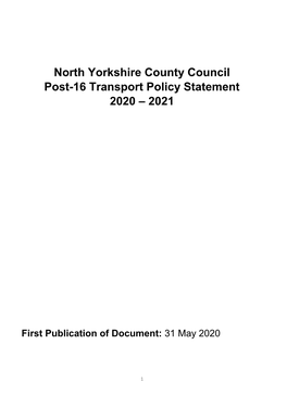 North Yorkshire County Council Post-16 Transport Policy Statement