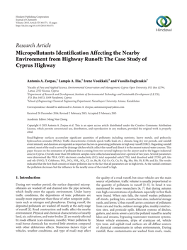 Research Article Micropollutants Identification Affecting the Nearby Environment from Highway Runoff: the Case Study of Cyprus Highway