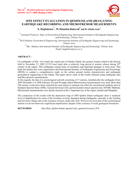 Using Earthquake Recording and Microtremor Measurments 1 2 E