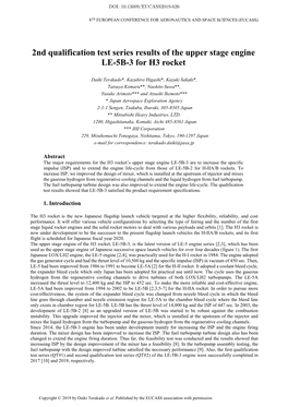 2Nd Qualification Test Series Results of the Upper Stage Engine LE-5B-3 for H3 Rocket