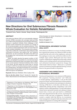 New Directions for Oral Submucous Fibrosis Research