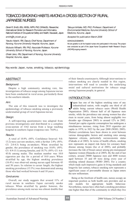 Tobacco Smoking Habits Among a Cross-Section of Rural Japanese Nurses