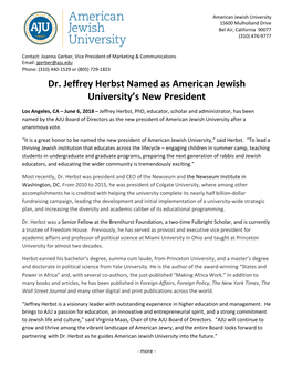 Dr. Jeffrey Herbst Named As American Jewish University's New President