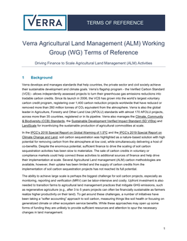 Verra Agricultural Land Management (ALM) Working Group (WG) Terms of Reference