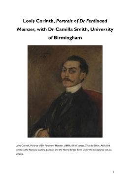 Lovis Corinth, Portrait of Dr Ferdinand Mainzer, with Dr Camilla Smith, University of Birmingham