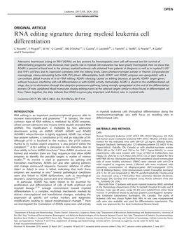 RNA Editing Signature During Myeloid Leukemia Cell Differentiation
