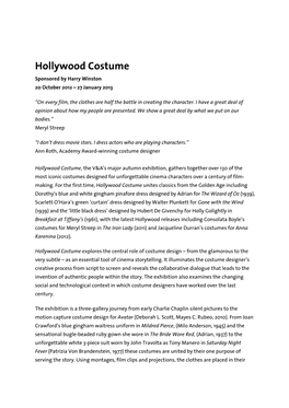 Hollywood Costume Sponsored by Harry Winston 20 October 2012 – 27 January 2013