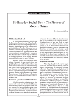 Sir Basudev Sudhal Dev - the Pioneer of Modern Orissa