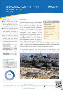 HUMANITARIAN BULLETIN Opt MONTHLY REPORT APRIL 2015